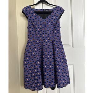 Kate Spade Saturday Geometric Print Cap Sleeve Fit Flare Dress Women Sz 6 Purple